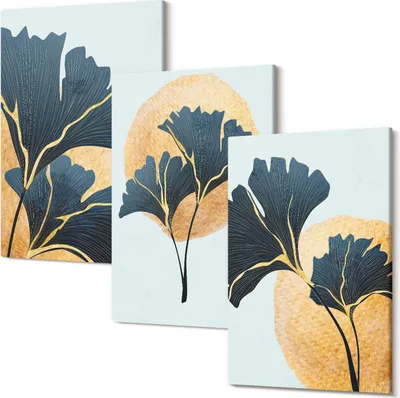 Produktbild von Leinwandbilder – Wandbilder – Leinwandbild – Canvas Bild – Polycanvas – Kunstdruck –  – Modern – Aufhängefertig – Mehrteilig – 3-Teilig – 40x60 Cm Pro Bild - Ästhetische Ginkgoblätter auf hellem Hintergrund