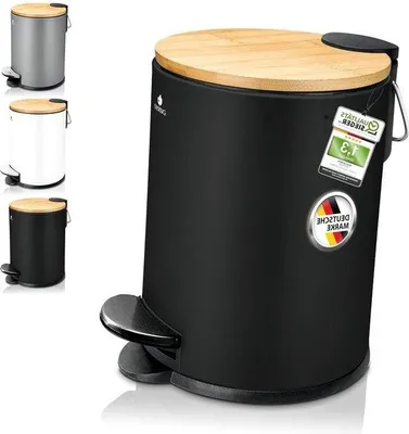 Produktbild von Famanu Badezimmerabfalleimer 3 Liter - Schwarz mit Bambusdeckel