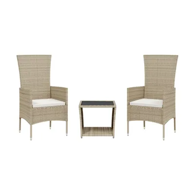 Produktbild von 3-tlg. Garten-Essgruppe mit Kissen Beige Poly Rattan
