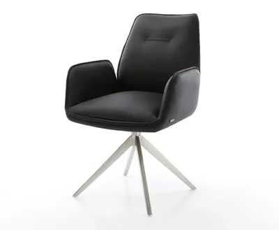 Produktbild von DELIFE Drehstuhl Zoa-Flex Echt-Leder Schwarz Kreuzgestell breit Edelstahl 360° drehbar Wippfunktion Taschenfederkern