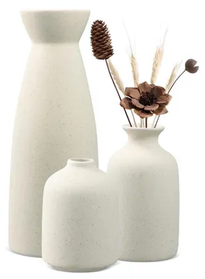 Produktbild von Keramik Vasen 3er-Set Beige Matt für Pampasgras & Trockenblumen