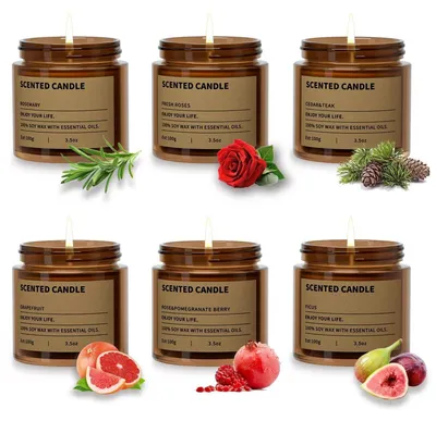Obrázok produktu pre Sada 6 vonných sviečok, sójový vosk, aromaterapia, darček pre ženy, dlhotrvajúca vôňa
