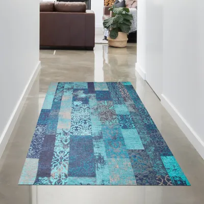 Obrázek produktu pro Umělecká elegance v modré barvě: objevte náš běhoun - 80 x 250 cm - s orientálním vzorem v černé a tyrkysové barvě Velikost - 80 x 250 cm