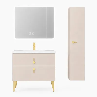 Image de Ensemble meuble de salle de bain avec vasque, armoire miroir LED et colonne - 60 cm - Blanc - NORVA