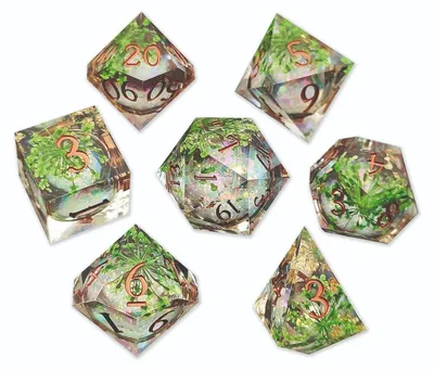 Produktbild von Lapi Toys DnD Würfelset Liquid Core Clover Charm – 7 polyedrische RPG Würfel aus Resin – Weiß