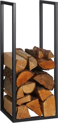 Produktbild von Relaxdays Kaminholzregal, Metall, HBT: 75x30x30 cm, Brennholzregal innen, für Feuerholz, Stapelholz, Brennholz, schwarz