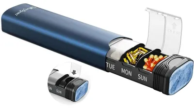 Produktbild von Tablettenbox 7 Tage Metall Medikamentenbox Pillendose Organizer Blau 16.5cm