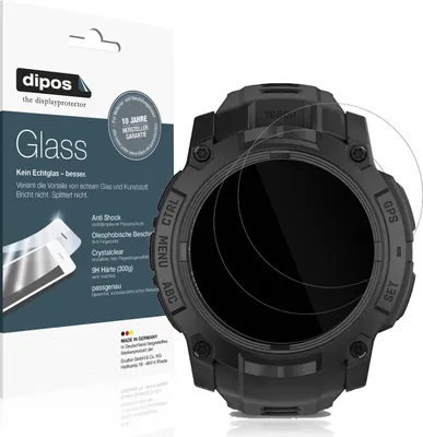 Produktbild von 2x Schutzfolie für Garmin Instinct 3 AMOLED Tactical Edition 50mm - Anti-Shock 9H Folie dipos Glass Kunststoffglas