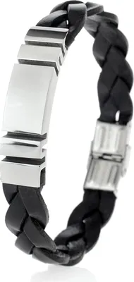 Produktbild von Karisma Männer Geflochtenes Lederarmband Schwarz - Moderne Platte hoch poliert - B669.10-BK - 19.0 Zentimeter