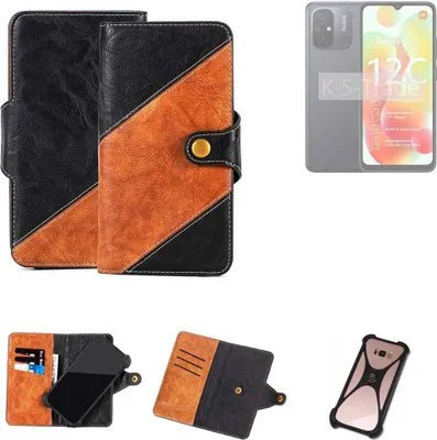 Produktbild von K-S-Trade Handyhülle Schutzhülle Bookstyle Case Wallet-Case kompatibel mit Xiaomi Redmi 12C Handy Cover Bumper Klapphülle schwarz hellbraun 1x