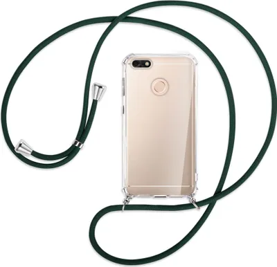 Produktbild von Handykette Backcover-Schutzhülle mit Band (Metall silberfarben) für Huawei P9 lite mini, Y6 Pro 2017 - dunkelgrün