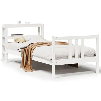 Image de vidaXL Cadre de lit avec tête de lit sans matelas blanc 90x200 cm