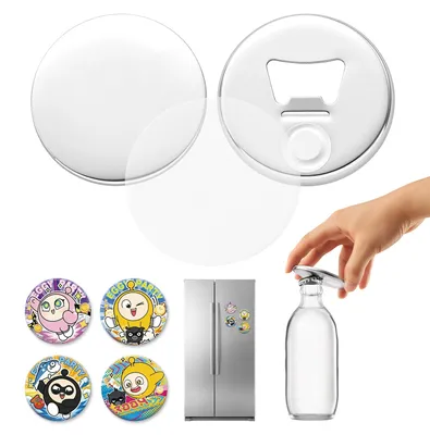 Produktbild von VEVOR Buttonmaschine-Zubehör 50-tlg. 75 mm Buttonrohlinge Flaschenöffner, mit Magnet- & Flaschenöffner-Rückseite Metallgehäuse Transparente Mylar-Folien & Runde Blanko-Papiere für DIY-Projekte