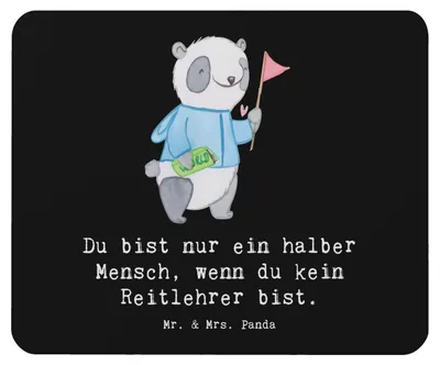 Produktbild von Mr. & Mrs. Panda Mouse Pad Reitlehrer Herz - Schwarz - Geschenk, Mousepad, Mauspad, mousematte, pc mausunterlage
