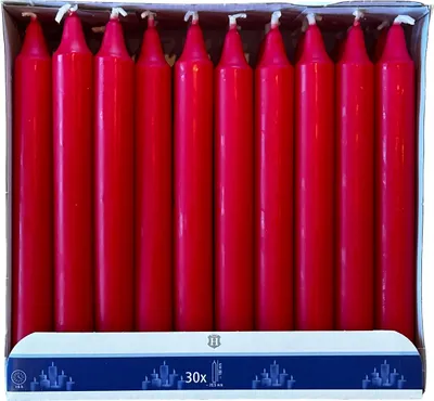 Obrázek produktu pro Stolní svíčka 180 x Ø 20,5 mm - doba hoření 6 hodin - červená - 30 kusů