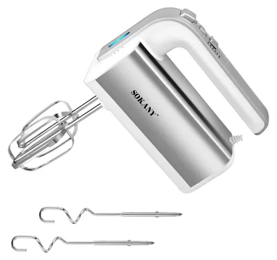 Produktbild von SOKANY Handmixer 800 W, 5 Geschwindigkeiten und Turbostufe, Edelstahlaufsätze, Weiß