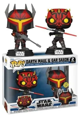 Imagen del producto de Funko Pop! Star Wars - La Guerra de las Galaxias: Guerras Clonadas - Darth Maul y Gar Saxon, edición exclusiva que brilla en la oscuridad