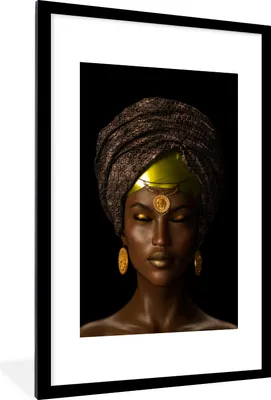Produktbild von MuchoWow® MuchoWow® Gerahmtes Poster Frau - Kopftuch - gelb 60x90 cm - Poster mit zchwarzem Bilderrahmen - Dekoration - Wandposter Wohnzimmer - Hochwertig
