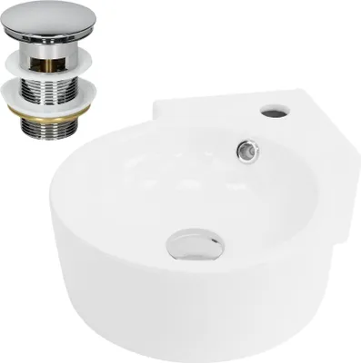 Produktbild von LuxeBath Waschbecken Aufsatzwaschbecken Rund, 45x36x13 cm, Weiß, aus Keramik, inkl. Ablaufgarnitur mit Überlauf