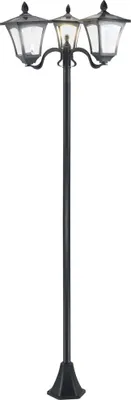 Productafbeelding van Zonne-tuinlamp met 3 vlammen, LED 120 lumen, IP44, roestvrij staal, 51,5x47x182,5 cm (zwart)
