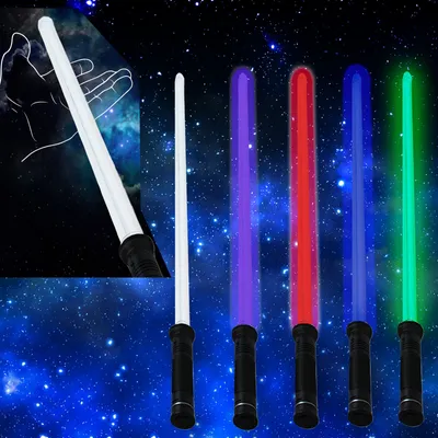 Produktbild von tevenger Lichtschwert Kinder Laserschwert Lightsaber 4-Fach LED Lichteffekte über den Drucksensor blau rot grün lila wählbar bis 78cm ausziehbare Klinge Griff schwarz