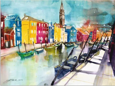 Produktbild von ARTland Wandbild Alu für Innen & Outdoor Venedig Bunt Größe: 80x60 cm