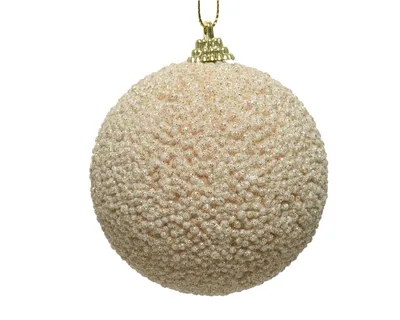 Produktbild von Weihnachtskugeln Kunststoff mit Perlen 10cm champagner, 12er Set