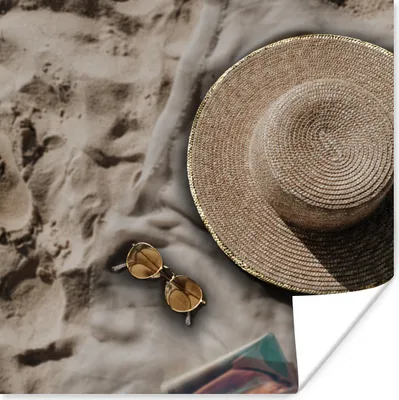 Produktbild von MuchoWow® Poster Sommer - Strand - Sonnenbrille - Hut 75x75 cm - Wand Dekoration