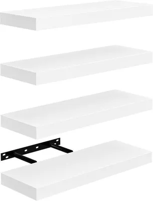 Produktbild von Unyqoos® Set mit 4 weißen MDF-Wandregalen (schwebend) – 40 x 14 x 3 cm, je 10 kg Tragkraft, platzsparend für Bad, Küche, Flur