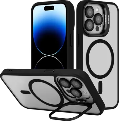 Produktbild von Cadorabo Hülle für Apple iPhone 15 PRO MAX in SCHWARZ kompatibel mit MagSafe und Standfunktion inkl. Kameralinsen Schutz - Hybrid Schutzhülle mit TPU Silikon-Rand und stabiler Rückseite