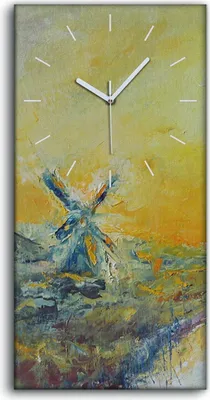 Produktbild von Küche Wohnzimmer Wand Leinwand Uhr Kunstdruck 30x60 Gemälde Landschaft Mühle - weiße Hände