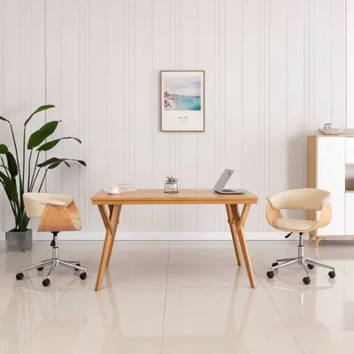 Immagine prodotto di vidaXL Sedia da ufficio girevole color crema in legno curvato e Pelle finta