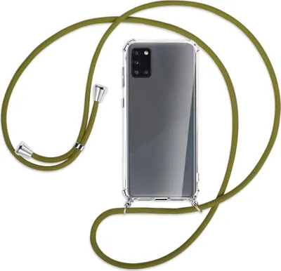 Produktbild von Handykette Backcover-Schutzhülle mit Band (Metall silberfarben) für Samsung Galaxy A31 - khaki