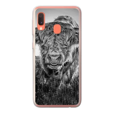 Produktbild von MuchoWow® Handyhülle Schutzhülle Hülle für Samsung Galaxy A20e Schottischer Highlander - Schwarz und Weiß Silikon Softcase Handy Hülle - Abdeckung