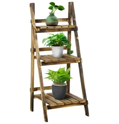 Produktbild von 3-Etagen Pflanzenständer, klappbarer Blumenständer für Innen Außen,Blumentopfständer mit Tabletts, Blumentreppe für Wohnzimmer, 93 cm hoch