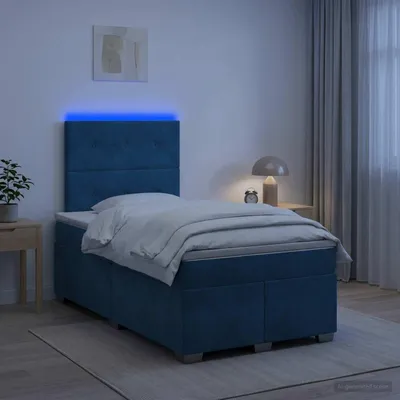 Immagine prodotto di Letto matrimoniale con boxspring e materasso, imbottitura in velluto, con testiera blu, dimensioni 120 x 190 cm