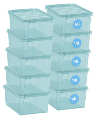 Aufbewahrungsboxen 14 L, 10 Stück, Aquamarin, rechteckig, stapelbar
