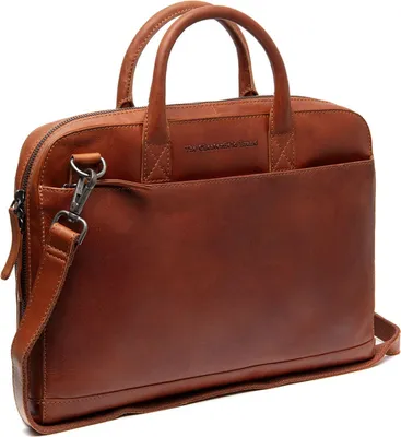 A brown leather business bag with handles and a shoulder strap, shown against a white background.