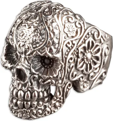 Produktbild von viva-adorno Gr. 63 (20,0 mm Ø) Herren Ring Totenkopf Skull Tattoo Tribal Blumen Blüten Daumenring 925 Sterlingsilber SR15,