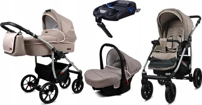 Produktbild von BabyLux® Qbaro | 4in1 Kinderwagen Set | Khaki | Kombikinderwagen | Kinderwagenset | Isofix-Basis
