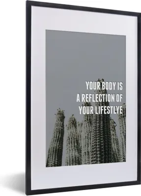Produktbild von MuchoWow® MuchoWow® Gerahmtes Poster Sprichwörter - Zitate - 'Dein Körper ist ein Spiegelbild deines Lebensstils'. 40x60 cm - Poster mit zchwarzem Bilderrahmen - Poster in Rahmen