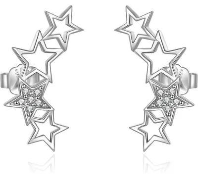 Produktbild von Ohrringe 925 Sterling Silber Kreuz Tränenohr Linie Hängend 20 mm Zirkonia hypoallergen