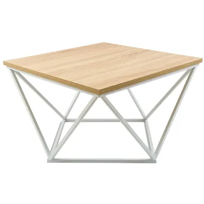 Zdjęcie produktu dla Stolik kawowy Curved z białą podstawą i blatem w kolorze jasnego dębu 60 cm