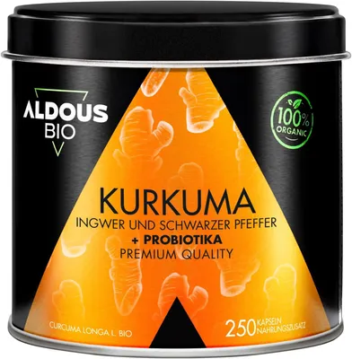 Produktbild von Kurkuma Kapseln + Probiotika mit Ingwer und Schwarzem Pfeffer - 250 Stück - 1460mg - Kurkuma Kapseln mit Curcumin und Piperin