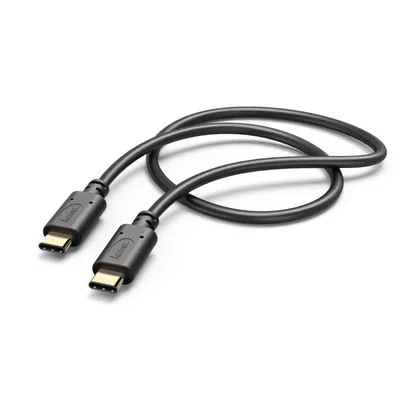 A black USB Type-C to Type-C cable is shown on a white background.