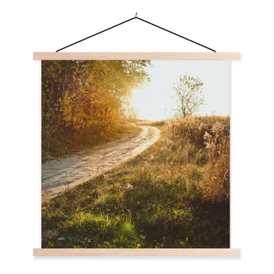 Produktbild von MuchoWow® Textilposter Weg - Natur - Baum 120x120 cm mit holzfarbenen Rahmen - Textil-Poster
