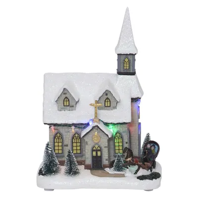 Produktbild von LED Szenerie -Chapel', Kirche als Spieluhr + Rotation, Batterie + Timer, bunte LEDs, H 27cm, B 19cm