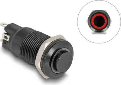 Obrázok produktu pre DeLOCK 22014, Tlačidlový spínač, Plast, Čierna, Červená, IP65, LED, 1,2 cm