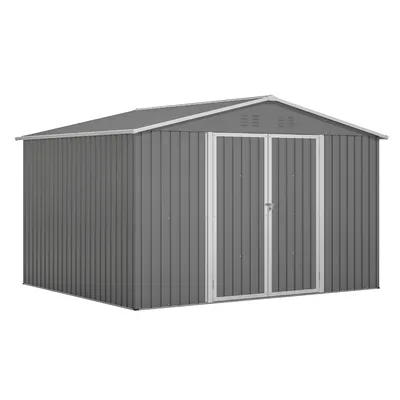 Produktbild von Metall Gerätehaus Pultdach Hellgrau 289 x 239 x 191 cm(B x T x H) mit Doppelfalttüren Grau