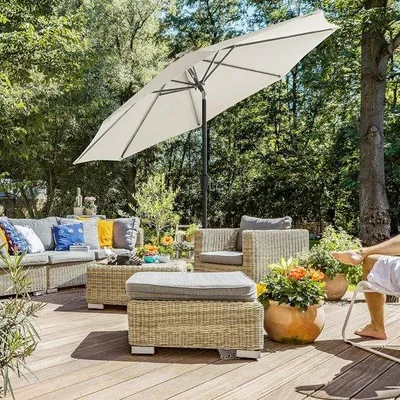 Image de Parasol octogonal pliable, Ø 3 m, polyester, beige